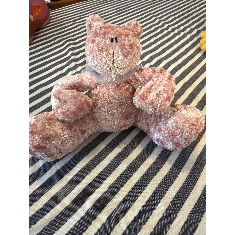 Wangs International Pink Chenille Cat Plush Silver Ribbon CG4000AG Vintage Style